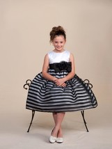 Stunning Black Striped White Top Flower Girl Party Pageant Dress Crayon ... - £28.91 GBP+