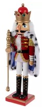 Wooden Christmas Nutcracker,15&quot;, King,Soldier In Blue &amp; Red W/STAFF 205585252,HL - £23.38 GBP