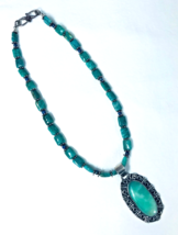 Artisan Necklace Gemstone &amp; Sterling Silver Green Bead &amp; Pendant 16&quot;/40.5 cm - £34.24 GBP