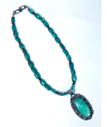Artisan Necklace Gemstone &amp; Sterling Silver Green Bead &amp; Pendant 16&quot;/40.... - £34.11 GBP