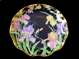 VTG 1989 Lefton Iris floral on clear Ruffled glass platter bowl 11&quot; - £23.35 GBP
