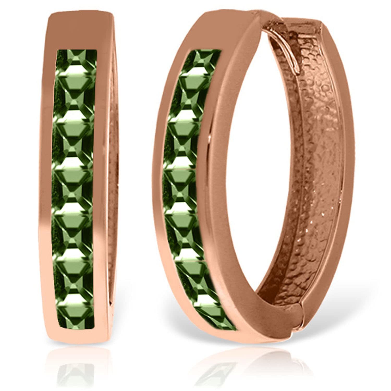 Galaxy Gold GG 14k Rose Gold Hoop Huggie Earring with Green Sapphires - $806.84