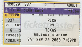 TEXAS UNIVERSITY RICE Football 2003 Ticket Stub Reliant - $6.75