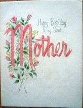 Vintage Hallmark Happy Birthday To My Sweet Mother Vellium Card Used 1964 - £2.39 GBP