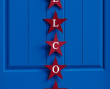 NEW Decorative Vertical Welcome Star Hanging Wooden Sign 41 inches tall red - $9.95