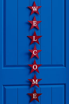 NEW Decorative Vertical Welcome Star Hanging Wooden Sign 41 inches tall red - £7.97 GBP