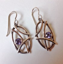 Oval Sterling Silver Earrings Blue Violet Round Tanzanite CZ Dangle Pierced - $63.00