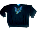 Vintage Sweatshirt Peacock Feathers Bling Embroidered Print Crewneck Bla... - $21.99