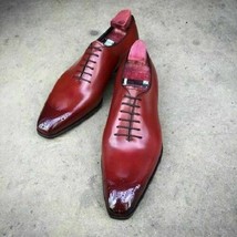 Men Oxford Maroon Patina Handpainted Whole Cut Formal Leather Handcrafted Shoes - £119.89 GBP+