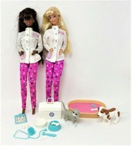 2 Barbie Dolls Pet Doctors Veterinarian Vet w/ Dog Cat &amp; Supplies - £28.36 GBP