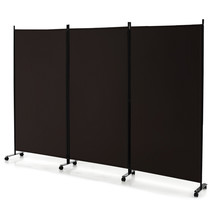 3-Panel Folding Room Divider 6Ft Rolling Privacy Screen w/Lockable Wheels Brown - £95.09 GBP