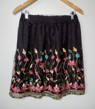 August Silk Embroidered Floral Layered Skirt Size M Pull On Mesh Over Tulle - $17.09