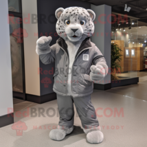 Gray Jaguar mascot costume character dressed with a Parka and Ties - £1,055.90 GBP