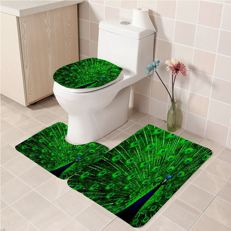 3Pcs/set Peacock Pattern 2 Bathroom Toilet Mat Set Anti Slip Bath Mat de... - $33.29+