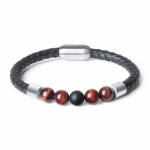 2020 New Fashion Charm Male Leather Bracelet Lava Chakra Stone Beads Black Stain - £12.17 GBP