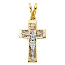 Dimaya 14k Tri-Tone Gold Cubic Zirconia Fancy Crucifix Religious Pendant - £551.55 GBP
