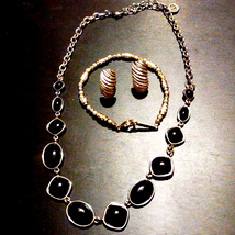 Vintage Napier black and silver necklace~silver bracelet~silver clip-on earrings - £34.25 GBP