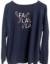 Crown &amp; Ivy FaLaLa Long Sleeved Christmas Candy cane Blue T Shirt Size Lg - £11.46 GBP