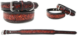 Padded Leather Hand Crafted Tooled Dog Collar 60FK41 - £38.28 GBP+