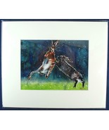 Jumping Hares Mark Nolan Print From Watercolor 10&quot;x12&quot; Matted Art - $14.99