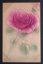 Happy Return Flower Rose Embossed Airbrushed BL &amp; Co Antique Postcard c1910s - £6.37 GBP