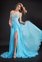 Breathtaking Beaded Sexy Strapless Blue Pageant Prom Silk Gown Prima Donna 5583 - £577.46 GBP