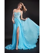 Breathtaking Beaded Sexy Strapless Blue Pageant Prom Silk Gown Prima Don... - £577.46 GBP