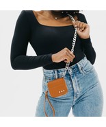 Winnie Crossbody Wristlet Lanyard Wallet Silver Chain Bag Camel Brown - $337.30 MXN