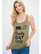 CRAZY CAT LADY  Print Tank Top  T Shirt  Casual Tee Women&#39;s Light Weight... - $18.88
