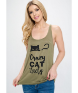 CRAZY CAT LADY  Print Tank Top  T Shirt  Casual Tee Women&#39;s Light Weight... - $18.88