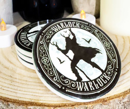 Warlock With Full Moon And Bats Ceramic Coaster Set of 4 Tiles With Cork Backs - £22.92 GBP