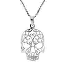 Tattoo Skull Hidden Heart Swirl Sterling Silver Necklace - £15.78 GBP