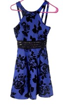 City Studio Blue &amp; Black Floral Fit and Flare Cocktail Party Dress, Size 1 - $21.78