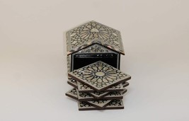Egyptian Handmade Coasters - Set of 6 - Beech wood with inlaid Mother of Pearl - £95.52 GBP