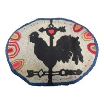 Vintage Rooster Hooked Round Doormat Rug Country Cottage Core Animal Roo... - £73.52 GBP