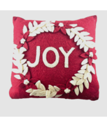 Arcadia Home Hand Felted Pillow JOY Christmas Holiday Wreath Red 20x20 inch - $82.30 CAD