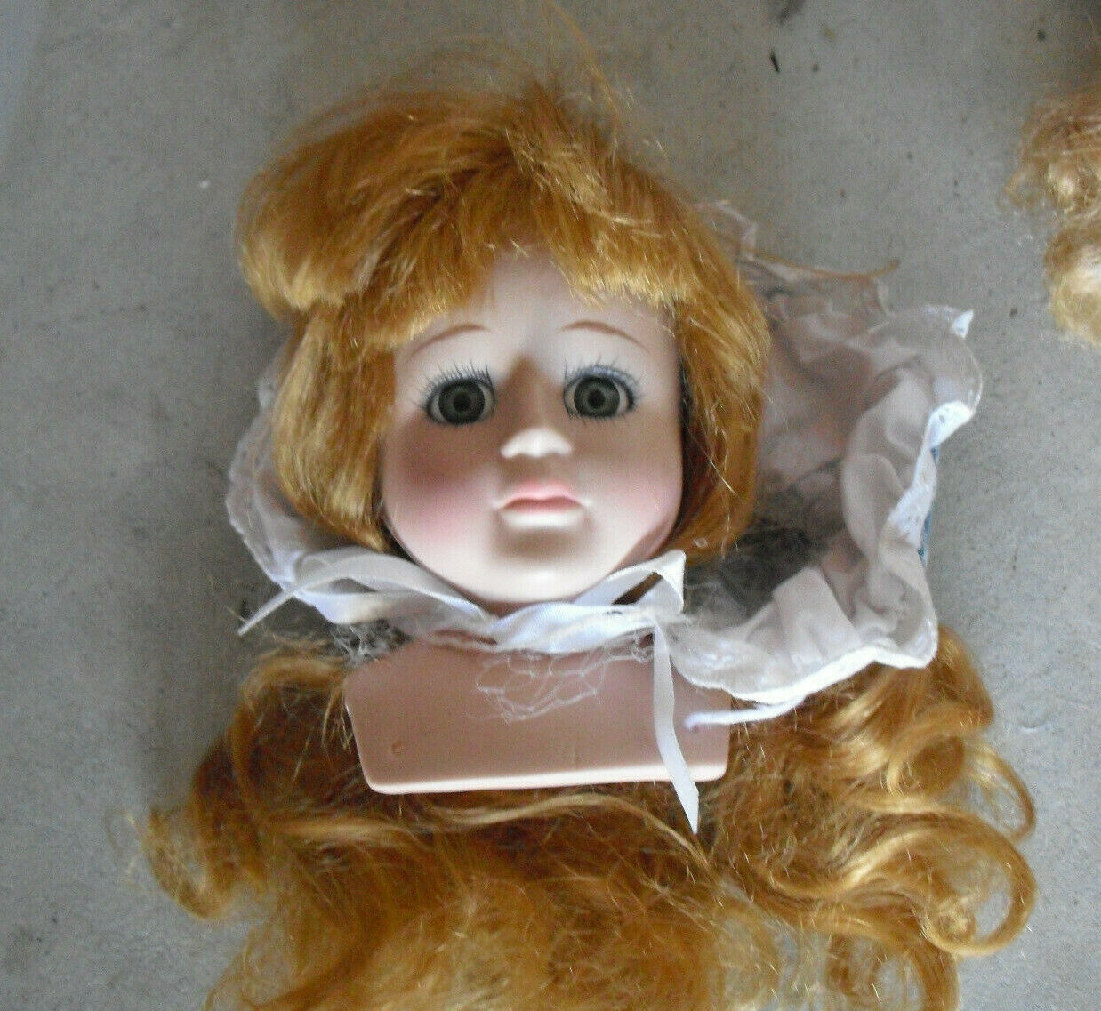 Vintage 1980s Mann Porcelain Blonde Hair Girl Doll Head and Shoulders 5" Tall - $18.81