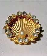 vintage Deco style Rhinestone Seashell gold tonePin Brooch rare beautiful