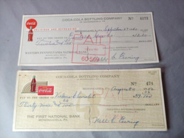 1952 1960 Coca Cola Monogahela PA  Bottling Co Payroll Check Lot of 2 - $19.75