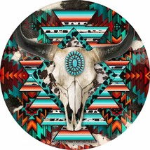 Cow Skull Aztec Vibrant Print Novelty Circle Coaster Set of 4 - £15.94 GBP