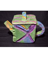 Vintage HANDMADE Stoneware Pottery Green Purple Blue DECORATIVE Teapot -... - $20.13