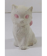 Duncan Ceramic Cat Figurine 3in Vintage 1975 White Pink Bow Figure Kitten - $9.99