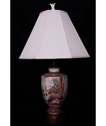 Japanese Porcelain Samurai Warrior Story Vase Lamp Gold Gilding Vintage - £239.72 GBP