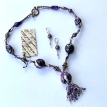 Purple Passion OOAK Necklace Earring Jewelry Set Mokume Gane Amethyst Pearls SS - £351.62 GBP