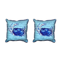 Pair of Betsy Drake Blue Script Crab Small Pillows 12 Inch X 12 Inch - £54.80 GBP