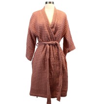 Nordstrom Womens L Waffle Spa Bathrobe Robe Kimono Chunky Cotton Salmon Pink - £38.53 GBP