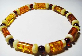 Natural BALTIC Amber  multicolor stone small size bracelet unisex - £38.32 GBP