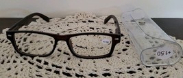 Brown Plastic Framed ~ Spring Hinged ~ Reading Glasses w/Clear Case ~ +1.50 ~ L2 - £11.18 GBP