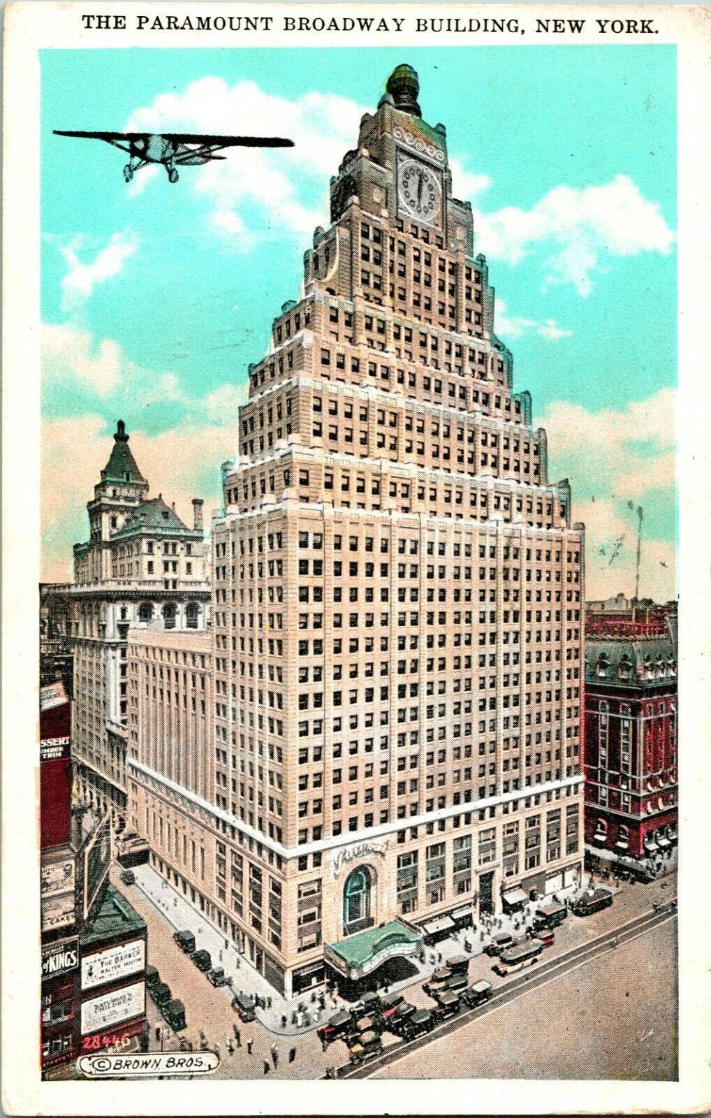 Primary image for Vtg 1929 Postcard New York - The Paramount Broadway Building w Airlplane 