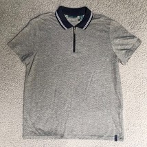 Perry Ellis Polo Shirt Adult Large Gray Sapphire 1/4 Zip Print Golfing Preppy - £22.56 GBP